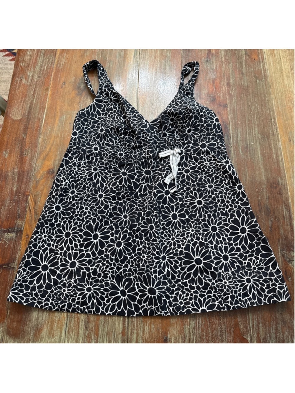 Tommy Hilfiger Black White Daisy Floral Print Cotton Tank Top Size 14